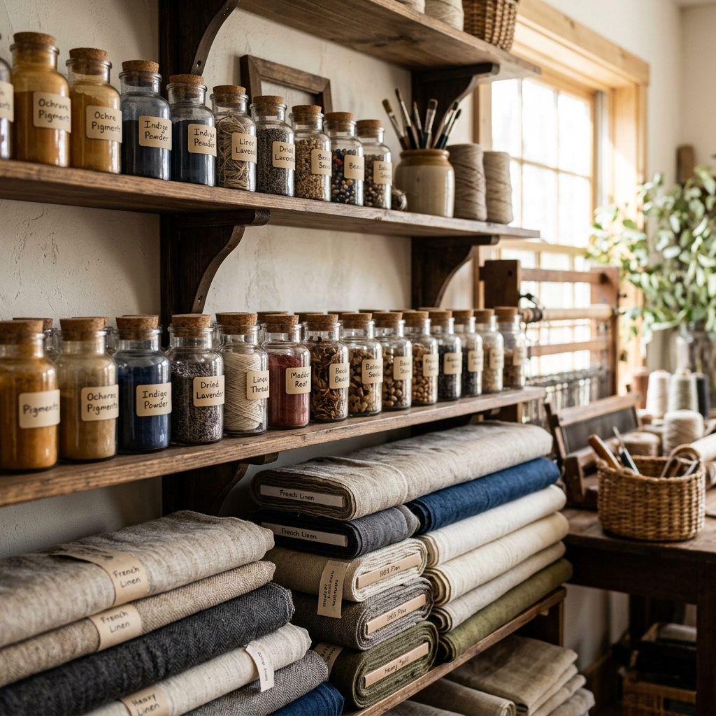 Neatly organized studio shelves